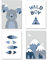 PREMYO Bilder Kinderzimmer Deko Jungen - Tipi Zelt Poster Set Babyzimmer - Wandbilder Schlafzimmer Bär Wildnis Blau A4