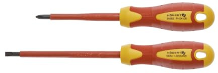 HÖGERT TECHNIK 2er-Set Isolierte Schraubendreher Kreuzschlitzschraubendreher und Schlitzschraubendreher 1000V Hand Screwdriver, stal S2, Rot/Gelb