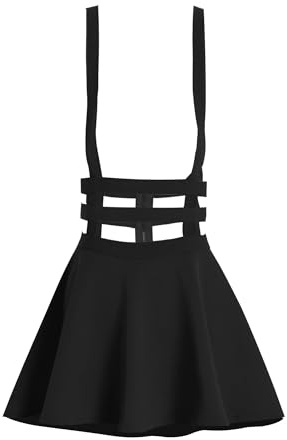 ZHANCHTONG Damen Elastische Taille Falten Kurz Hosenträger Rock Mini Strapsrock - Schwarz - Klein