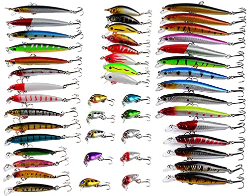 Beunyow Artificiali da Pesca,Kit di Esche per Pesci,Esche Cucchiaino,Esche Doppio Amo, Trota Persico Luccio Esche di plastica 48 Pezzi