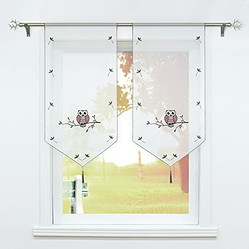 SCHOAL Scheibengardine mit Eulenmotiven Bistrogardine Voile Gardinen Küche Rollos Transparent Panneaux BxH 40x60cm 1 Stück Grau