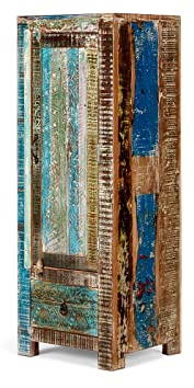 Woodkings® Bad Hochkommode Blue Lagoon Massivholz Mango bunt massiv rustikal Design Holzmöbel Badezimmerschrank Badezimmerkommode