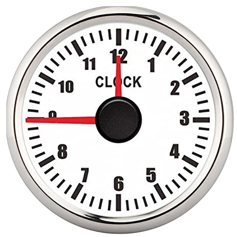 0 Ersatz für Autoboot Yacht (weißes Zifferblatt Silberrahmen) 2in Universal 0-12 Stundenzähler Uhr Instrumententafel Anzeigen Rote Hintergrundbeleuchtung 12V / 24V clock meter