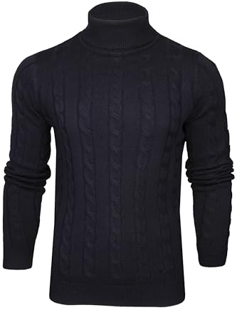 Xact Men's Roll Neck Cable Knit Jumper – Fold-Over Polo Neck Pullover Sweater, Mid-Weight Textured Knit for Smart or Casual Autumn & Winter Layering – Machine Washable UK Brand