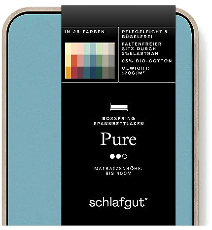 Schlafgut Pure Boxspring Spannbettlaken 140x200cm bis 160x220cm Petrol Mid, Spannbetttuch aus weicher Biobaumwolle
