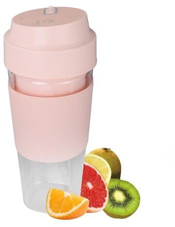 Exprimidor de seguridad eléctrico de 300 ML, máquina automática para jugos, batería de 1200 mAh, carga USB, licuadora individual pequeña de mano, batidora automática, exprimidor (Rosa)