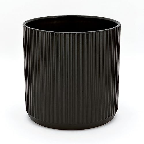 Amazon Basics Rotondo Vaso in ceramica scanalato, 20.3 cm, nero