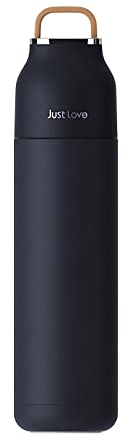 GRÜNERLE Thermobecher 500ml - Kaffee Thermosflasche to go, Teebereiter, Reisebecher, Teeflasche, Trinkflasche - Tee Geschenk (Schwarz)