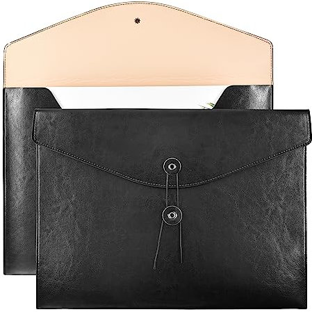 VANRA 1 Stück PU-Leder-Aktenordner Büro Dokumentenhalter Aktenumschlag A4 Briefgröße Aktenordner mit Schnurverschluss (schwarz)