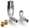 Thermostatic TRV Angled Chrome Radiator Valves 1/2 x 15mm with Brass Radiator Reducer Compression Valve - 15mm to 10mm