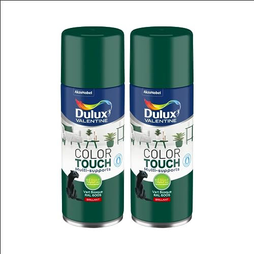 Dulux Valentine Peinture Intérieure et Extérieure Aérosol Color Touch - Brillant Vert Basque 400 ml - Lot de 2