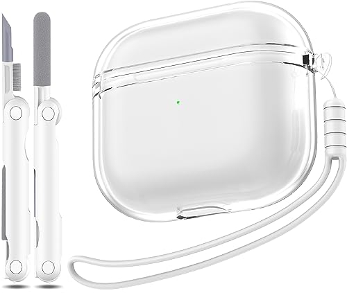 MHYALUDO Kompatibel mit Airpods 3 Hülle, Kompatibel mit Airpods 3 Generation 2021, klares, weiches, stoßfestes Etui mit Reinigungsstift mit Umhängeband, Weiß