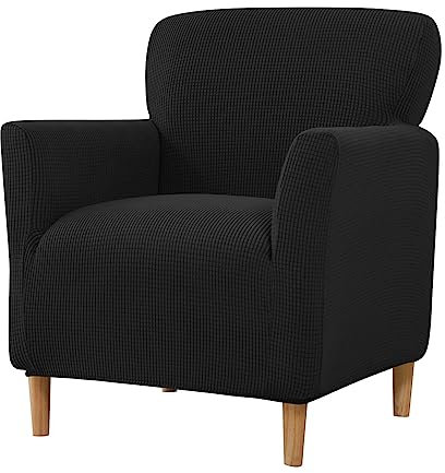 Lukery Jacquard Stretch Sofabezug rutschfest Sofaüberwürfe mit Armlehnen 1 Sitzer, Einfarbig Wohnzimmer All-Inclusive Kleines Sofa/Sesselbezug für Hotel Schlafzimmer Zuhause (Schwarz)