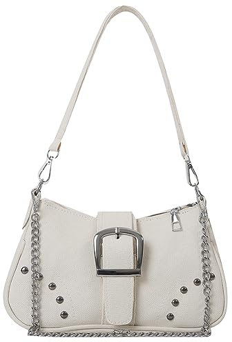 KOBONA Y2K-Umhängetasche for Damen,Canvas Umhängetasche,Y2K-Tasche mit Kette,Nieten-Einkaufstasche,lässige Dating-Tasche,Hobo-Tasche,Geldbörsen mit abnehmbarem Riemen