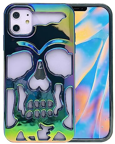 Imogacla 2023 Totenkopf-Halloween-Handyhülle – Chrom-Herzen für iPhone 15 Pro Max Hülle, Skelett, coole Gothic-Designerin für iPhone 15 Pro Max, Dazzle