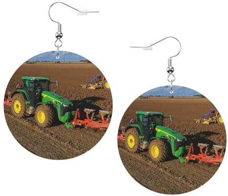 OPSREY Traktor Bauernhof gedruckt Mode runde Ohrring Leder Ohrstecker baumeln dekorative Ohrring, Einheitsgröße, Kunstleder