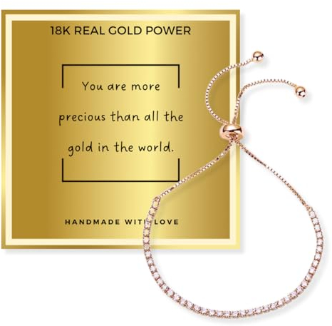 genkigold Bracciale da Tennis Placcato in Oro Rosa per Donne Ragazze - Luccica con Diamanti Rotondi Incastonati a Griffe! Viene Fornito con Speciale Carta Messaggio Dorata (You Carta)