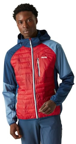 Regatta Pro Hybrid Herren-Kapuzenjacke, leicht, durchgehender Reißverschluss, Danger Red/Moonlight Denim, M