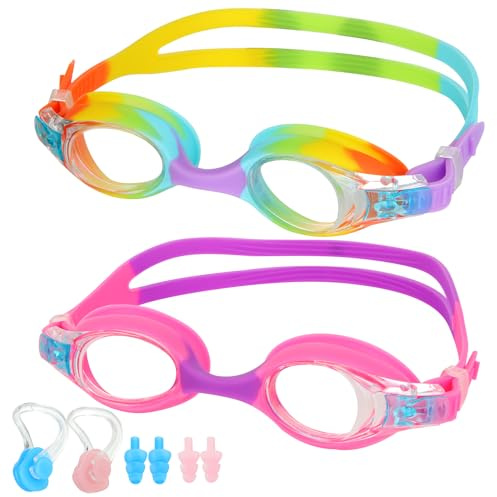Lychico Kids Swimming Goggles (2 Pack Kids Goggles Anti-Fog UV Resist Leak Proof Swimming Goggles for Kids Boys Girls, Childrens Swimming Goggles Comfortable Food Grade Silicone (Age 3-14)