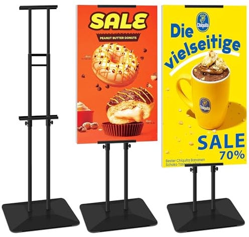 VAIIGO - Soporte de póster resistente, soporte de exhibición ajustable de doble cara, altura ajustable de hasta 190 cm, soporte de exhibición de letreros de piso para exposición, restaurante, negocios