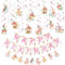 SUNBEAUTY Fairy Birthday Party Decorations Paper Flowers Hanging Mushroom Decorations Fairy Birthday DIY Banner Hanging Swirls Decorations Birthday Decorations for Women Girls Children