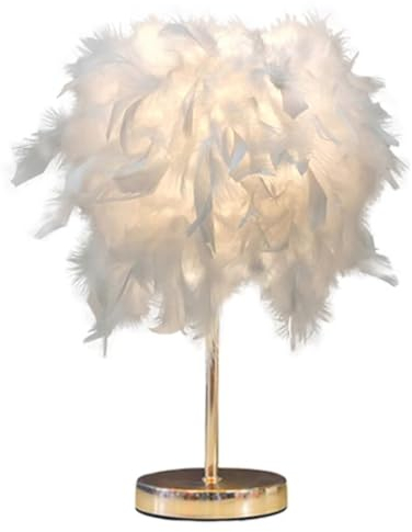 GUANSHAN Weiße Feder-Tischlampe, Nachttischlampe mit goldenem Sockel, Feder-Tischleuchte, Schreibtisch-Lampenschirm für Schlafzimmer, Heimdekoration, Fotografie-Requisiten