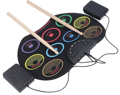 Elektrisches Schlagzeug, Tragbares Roll-Up-Drum-Pad, Drum-Machine-Pedale, Drum-Sticks für Kinder