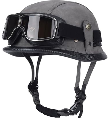 Vintage Helme DOT/ECE-Zulassung,Halber Motorradhelm mit Brille Chopper Helm,geeignet für Männer und Frauen Motorradhelm Cruiser Scooter,Motorradhelm im Wehrmacht Style 3,L(59~60CM)