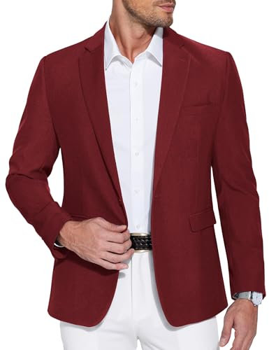 COOFANDY Blazer para Hombre Chaqueta Deportiva de Ocio y Negocios de Un Solo Botón para Traje de Boda Rojo Oscuro XL