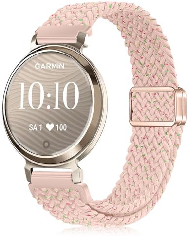 NicMool Armband für Garmin Lily 2 Active/Lily 2/Lily 2 Sport/Lily 2 Classic, Magnetisch Geflochtenes Elastisch Nylon Uhrenarmband, Verstellbares Ersatzband - Rosa