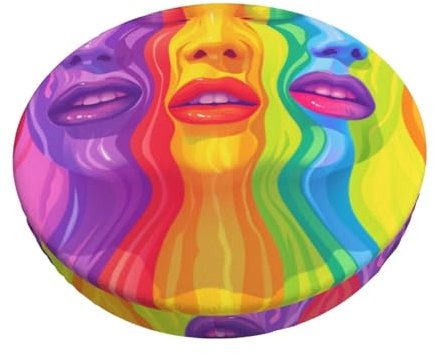 Samt Hockerbezug Rund, 3-Schichten Bar Bezug Sitz Kissen mit Dünner Polsterung, Happy Rainbow Gay Parade Face Runden Stuhlbezüge Schmutzabweisend Hockerkissen für Runder Hocker