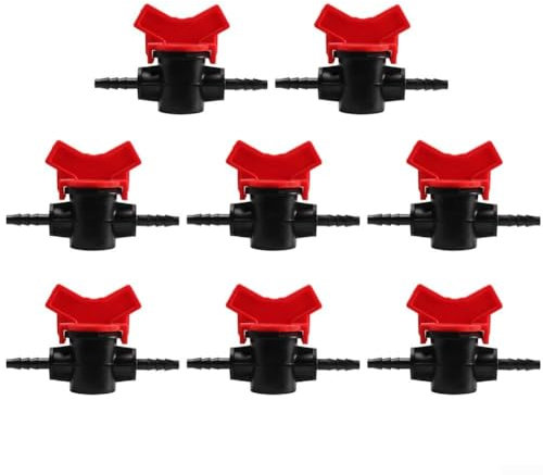 Lot de 8 valves d'interrupteur d'irrigation goutte à goutte, robinet d'arrosage pour tuyau d'arrosage de 4/7, 8/11 mm, valve d'arrêt droite
