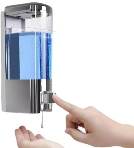 Wall Mounted Soap Dispenser Hand Wash Liquid Gel Shampoo Bathroom Kitchen Washroom Shower Container (Silver Soap Dispenser Plastic)