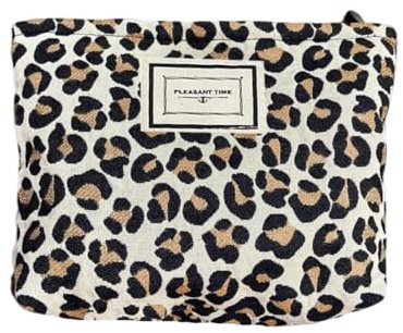 WeddHuis 1 pcs Borsa per Cosmetici da Donna con Stampa Leopardata Rosa Borse per Trucco in Tela di Grande capacità Borse da Donna Borse da Viaggio Accessori da toilette Organizzatore