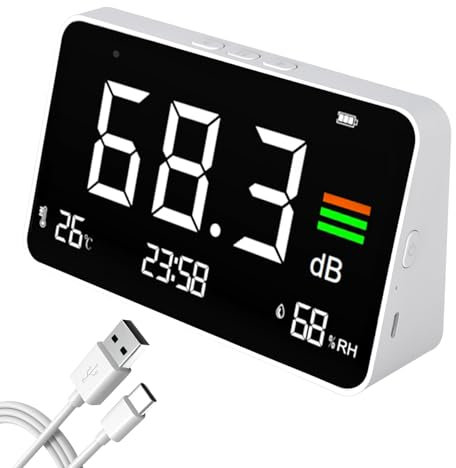 4 in 1 Decibel Meter, Sound Level Meter 30-130 dB, Rechargeable Noise Meter, Clock, Temperature with ℃ and ℉, db Meter with LED Display