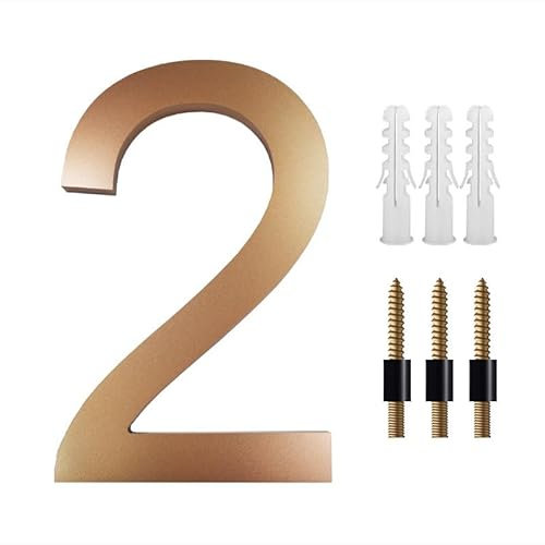 CaFfen House Number Plaques 8 Inch Large Floating House Numbers For Outside, 20cm Golden Address Plate Home Numbers Deco With Nail Kits 0-9 ABCD Door Numbers(No. 2)