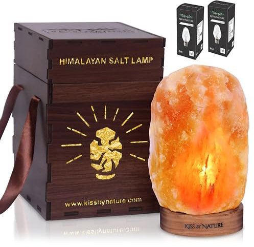 2-3 kg Salt lamp 100% Pure Natural Himalayan Crystal Rock Salt, Featuring a dimmer Switch, Perfect for Home Decor, with Beautiful Wooden Box and 2 Extra Bulbs, Prefect Choice for Gift.