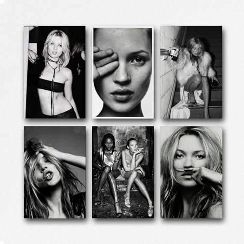 Ein Set von 6 Kate Moss Poster Kunstposter Kate Moss Poster Schwarz-Weiß-Kunstposter Kate Moss Poster Schwarz-Weiß-Poster Kate Moss Poster Fashion Poster Kate Moos Poster Schwarz-Weiß-Poster Kate