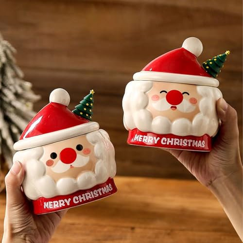 Weihnachten Deko 3D Tasse Weihnachten, Weihnachtstasse aus Keramik, Weihnachtsdeko Kaffeebecher Weihnachten Tasse mit Deckel und Löffel, Weihnachtsbecher Porzellan für Geschenk (Weihnachtsmann A+B)