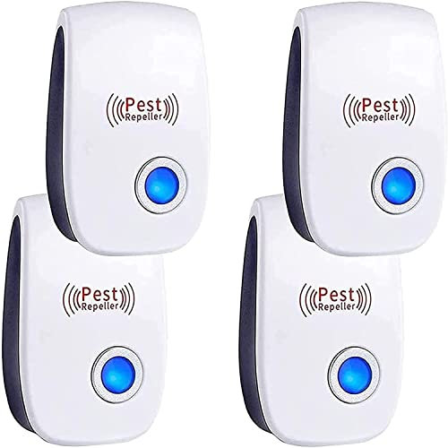 Repelente Ultrasónico de Plagas, 4 Pack Repelente de ultrasonidos para Ratones, Electrónico Repelente Mosquitos para Anti Ratones, Moscas, Roedores, Insectos, Arañas