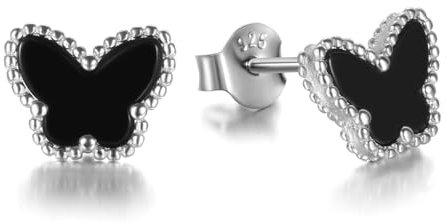 Evensee Schmetterling Ohrstecker mit Schwarzem Onyx 925 Silber,Hypoallergener Butterfly Schmuck Ohrringe Edelstein Mode,Beliebte Geschenke für Frauen Geburtstag Valentinstag Weihnachten Hochzeit