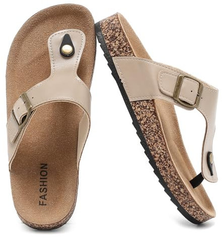 Pelbiuqik Zehentrenner Damen Herren, Pantoletten Hausschuhe mit Kork-Fußbett Schlappen mit Verstellbarer Rieme Sandalen für den Sommer