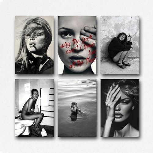 Ein Set von 6 Kate Moss Postern schwarz und weiß verfärbt Kunst Poster
