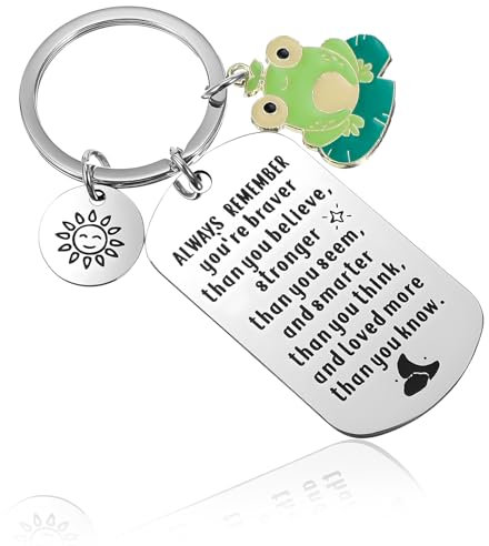 Porte-clés grenouille inspirant - Cadeau de motivation pour femme - Cadeau positif en acier inoxydable - Cadeau d'anniversaire pour homme, femme, couple, petite amie, petit ami avec citations