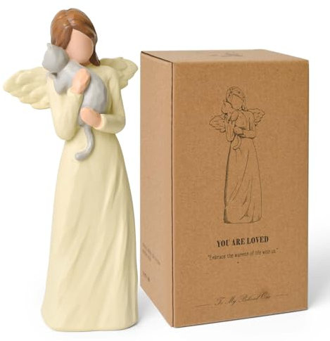 Klyno Cat Memorial Gifts for Loss of Sympathy Gift, Angel Gray Cat Figurines Angels Statue for Lovers in Memory of Passing Away (Gray Cat)