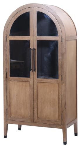 Schrank Adalgo im Industrial-Design aus Massivholz und Glas, 180 cm