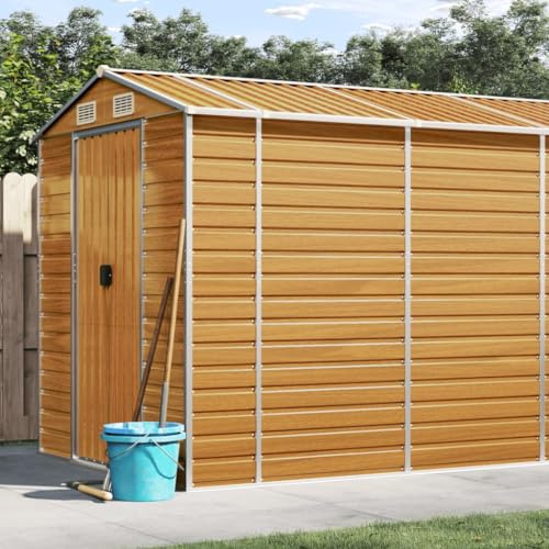 Capanno da giardino marrone chiaro 191 x 980 x 198 cm in acciaio zincato