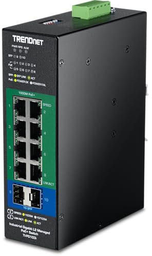 TRENDnet 10-Port Industrial Gigabit L2 Managed PoE+ DIN-Rail Switch, TI-PG103I