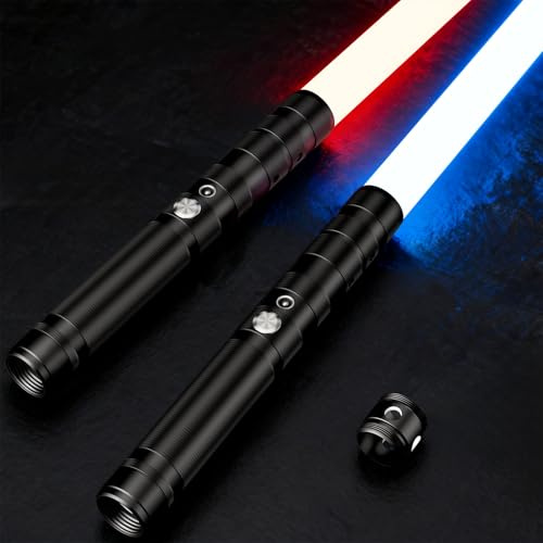 LumenVela Sabre Laser, 2 en 1 Sabre Laser Enfants, USB Rechargeable RGB 16 Couleurs Lightsaber Sons Simulés de Combats Cadeaux pour Garçons, Fête d'halloween, Cosplay (2 pièces)