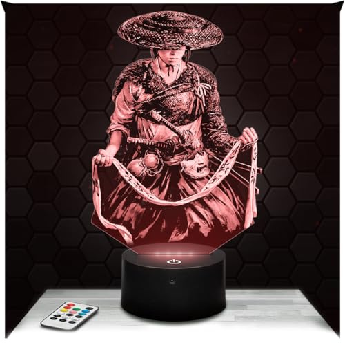 Lampephoto.fr - Lampe Ghost of Yō tei 3D Touch Nachtlicht Videospiele | Made in France, Sockel wählbar, dimmbar, Batterie/USB, HD-Lasergravur, Geschenk für Gamer & Geeks